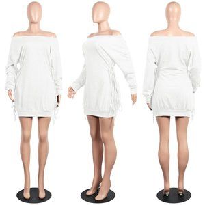 White Long Sleeve Lace-up Tshirt Mini Dress